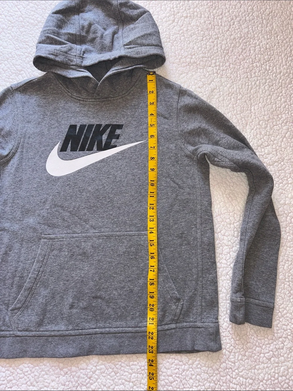 Nike Gray Pullover Hoodie with White Swoosh and Black NIKE Text